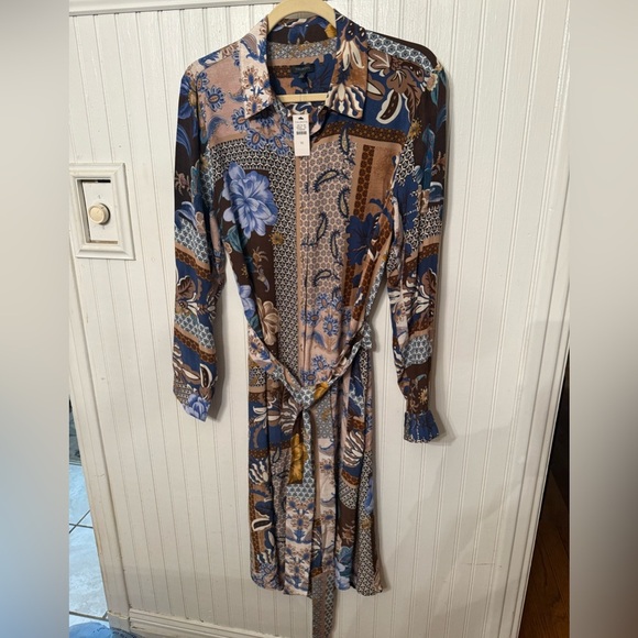 NWT Talbots tie waist Shirtdress Floral Geo pattern size 10 - Picture 1 of 5